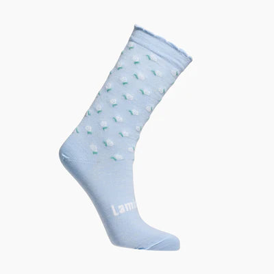 Merino Kids Socks - Cream with Pink Flowers