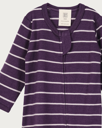 Merino Baby Onesie - Plum Stripe
