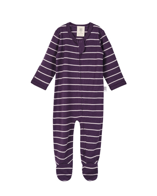 Babu Merino Baby Onesie I Plum Stripe