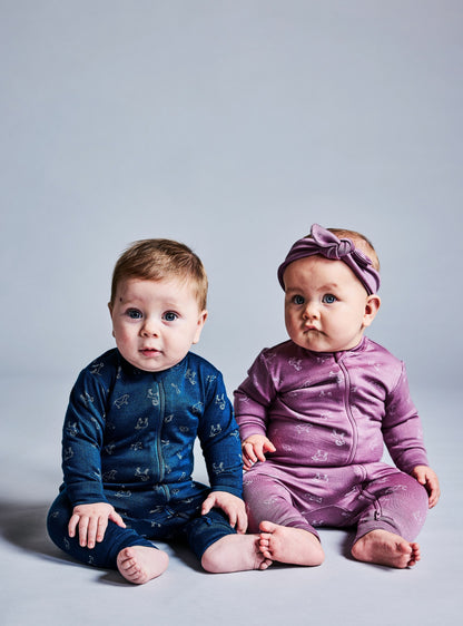 Baby Merino Footless Onesie - Pink with Tiger Print