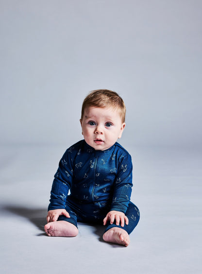 Baby Merino Footless Onesie - Pink with Tiger Print