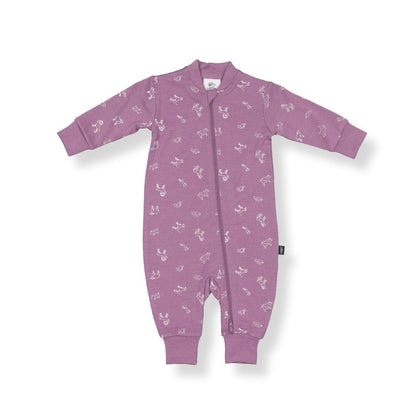 Baby Merino Footless Onesie - Mauve Pink with Animal Print