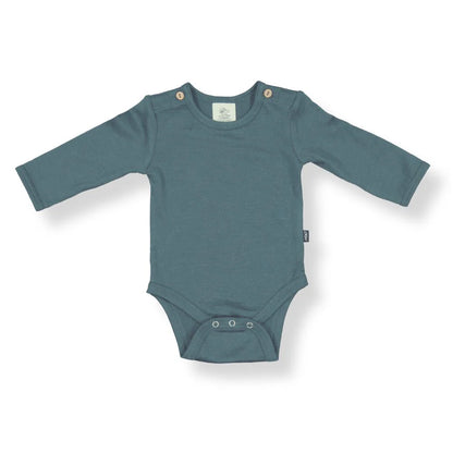 merino wool greeb baby bodysuit on a white background