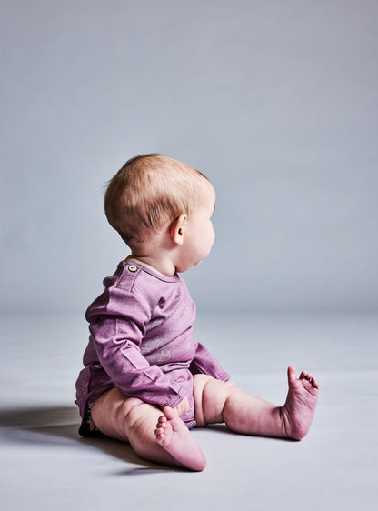Merino Baby Long-sleeve Bodysuit - Mauve with Animal Print