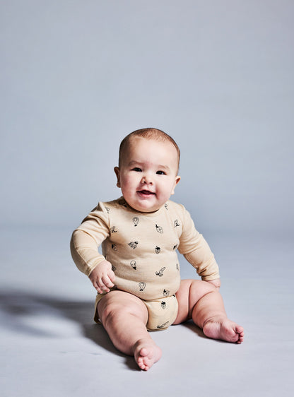 Merino Baby Long-sleeve Bodysuit - Mauve with Animal Print