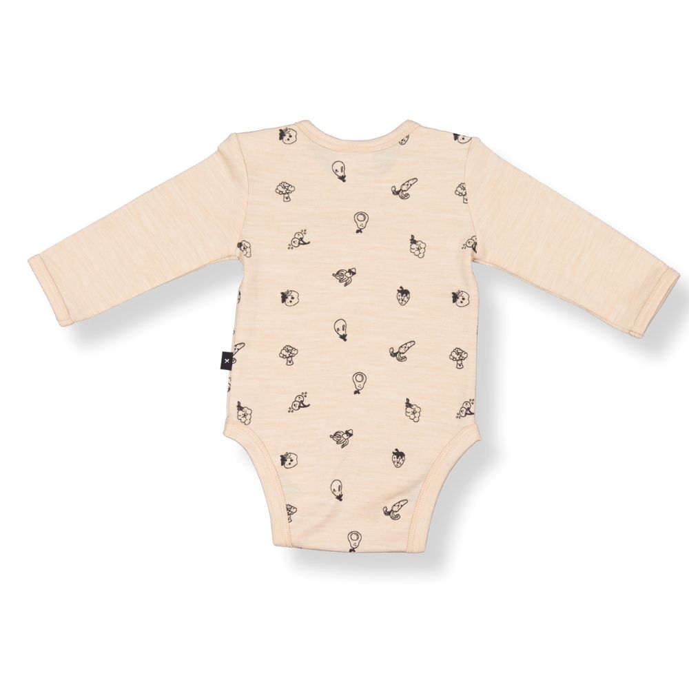 Little Flock of Horrors Merino Long-sleeve Bodysuit I Mauve with Animal Print