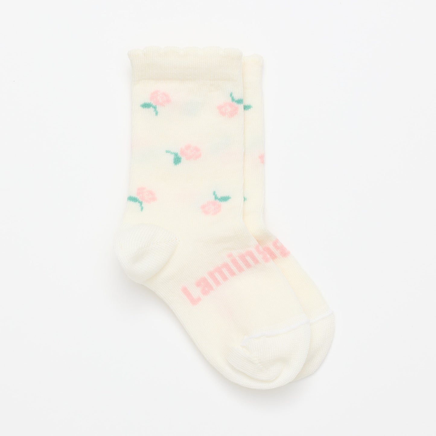 Lamington Merino Kids Socks I Cream with Pink Flowers