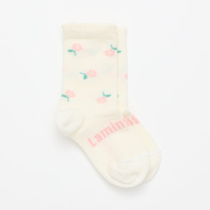 Merino Baby Crew Socks - Cream with Pink Flowers