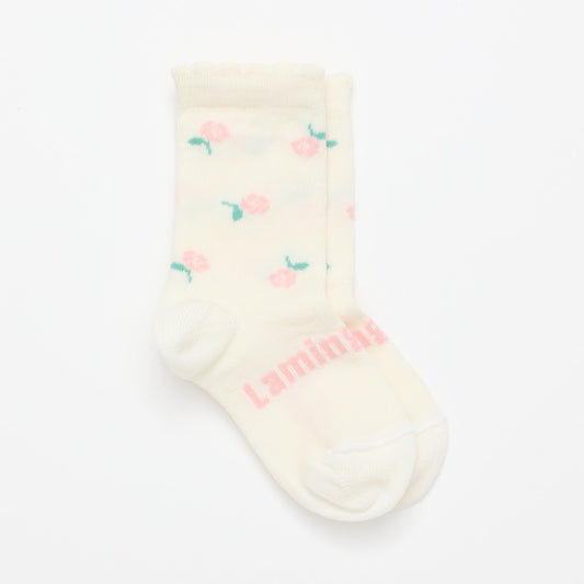 Lamington Merino Kids Socks I Cream with Pink Flowers