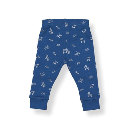 Merino Kids Slasher Leggings - Gibraltar Blue with Animal Print