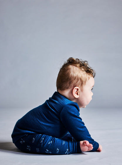 Merino Kids Slasher Leggings - Gibraltar Blue with Animal Print