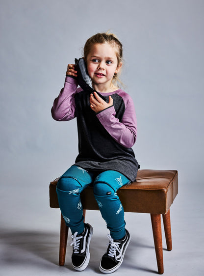 Merino Kids Slasher Leggings - Jade with Flower Print