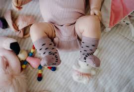 Merino Baby Socks - Lilac with Navy Spots