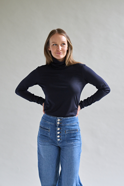 Smalls Merino Womens Roll-Neck Long-Sleeve Top I Black