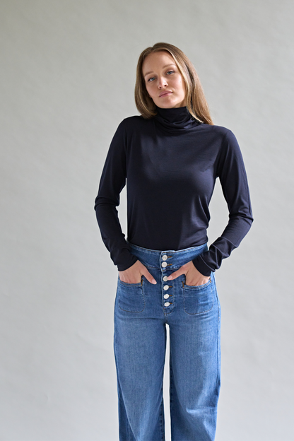 Smalls Merino Womens Roll-Neck Long-Sleeve Top I Black