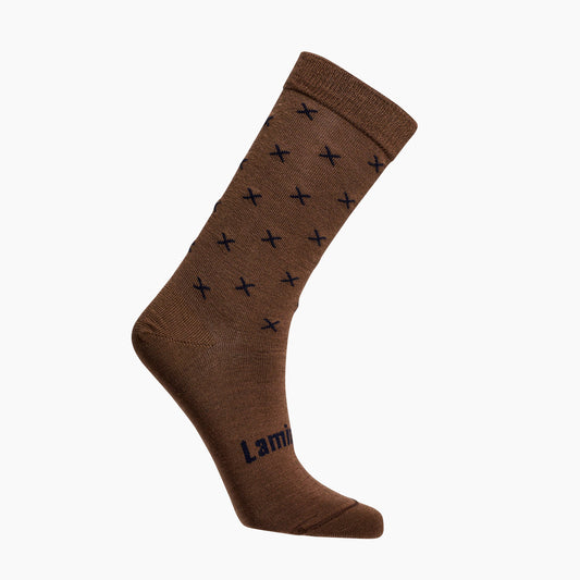 Lamington Merino Womens Socks I Brown with Dark Crosses