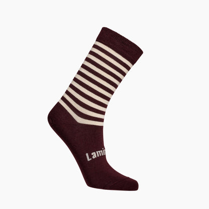 Merino Women's Socks - Maroon with White Stripes