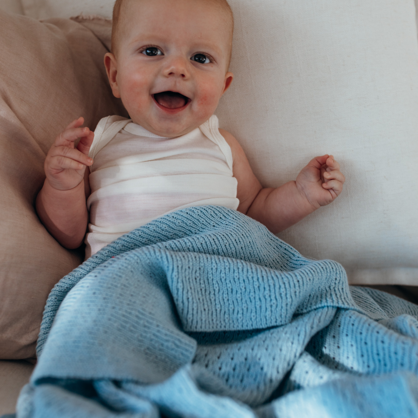Sweet Cheeks Merino Knit Baby Blanket I Periwinkle Blue