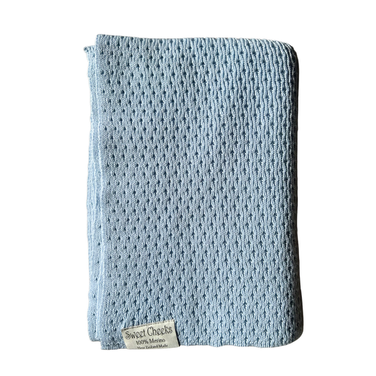 Sweet Cheeks Merino Knit Baby Blanket I Periwinkle Blue