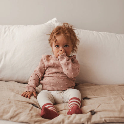 Merino Baby Socks - Pink with White Stripes