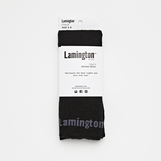 Lamington Merino Kids Flat Knit Tights I Black